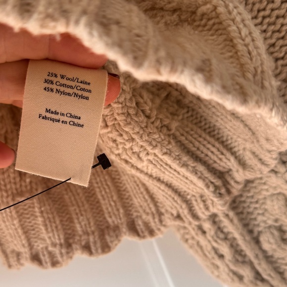 $465 LoveShackFancy Avenue Pullover Sweater Cable Knit Pom Pom Sand Castle S - Picture 7 of 7